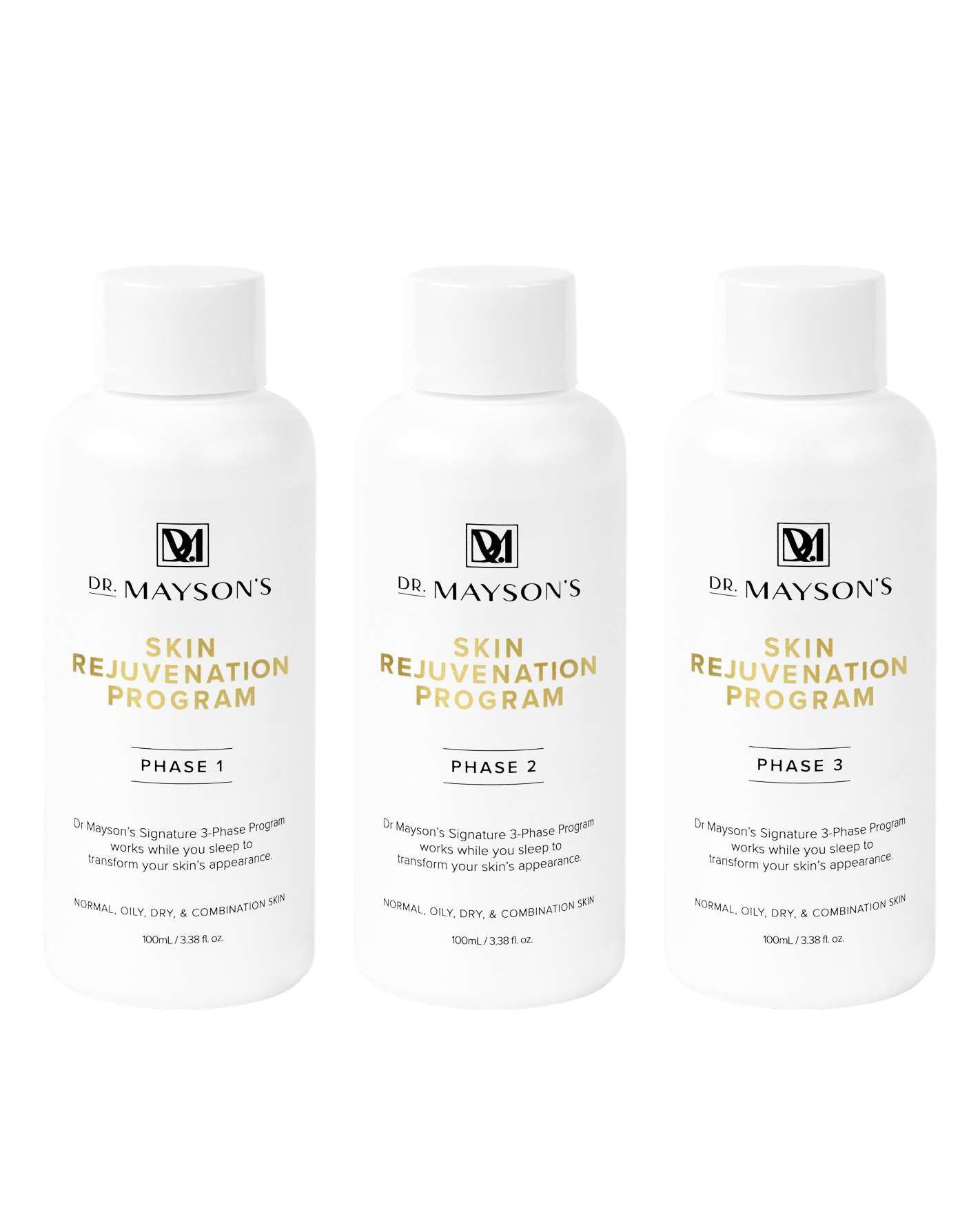 Skincare bottles from Dr. Mayson’s 3 phase glow program