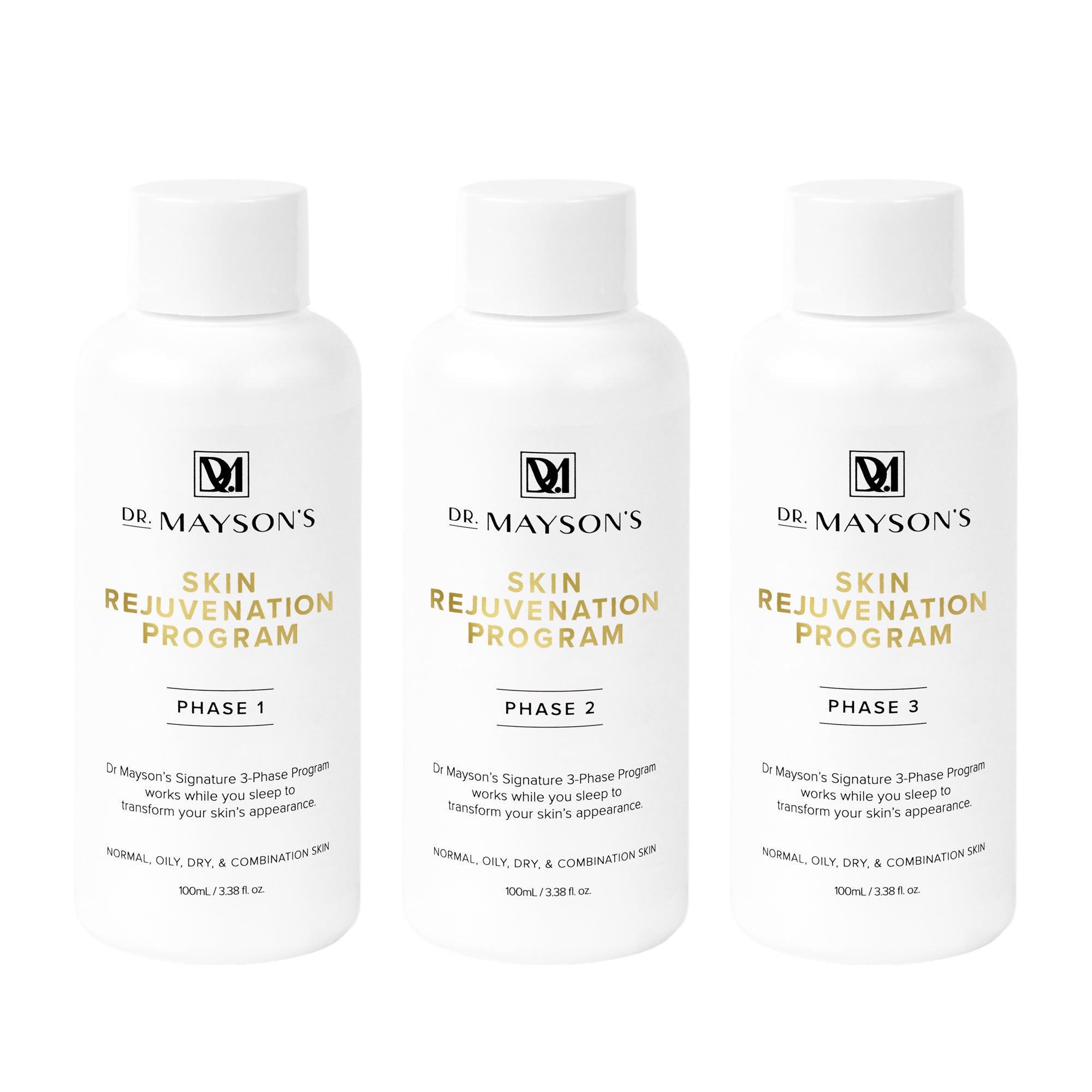 Skincare bottles from Dr. Mayson’s 3 phase glow program